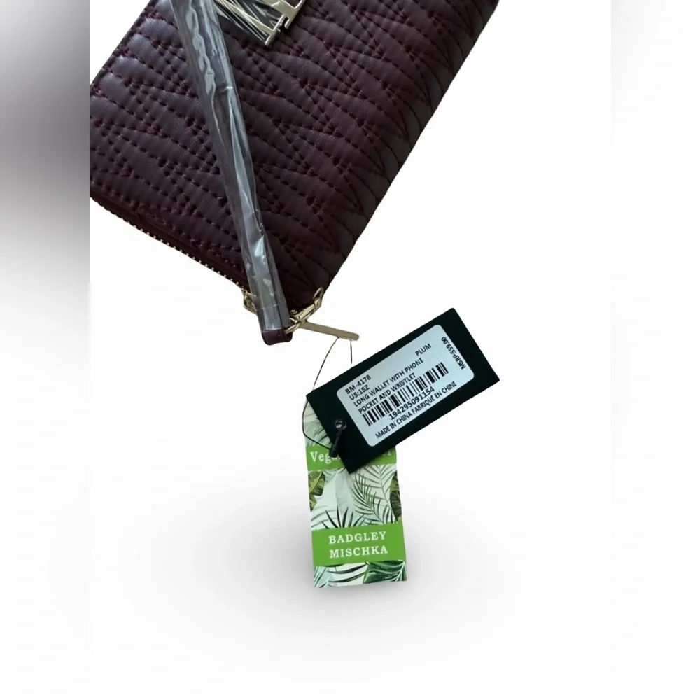Badgley Mischka Plum Quilted Long Wallet/Phone Pocket & Wristlet